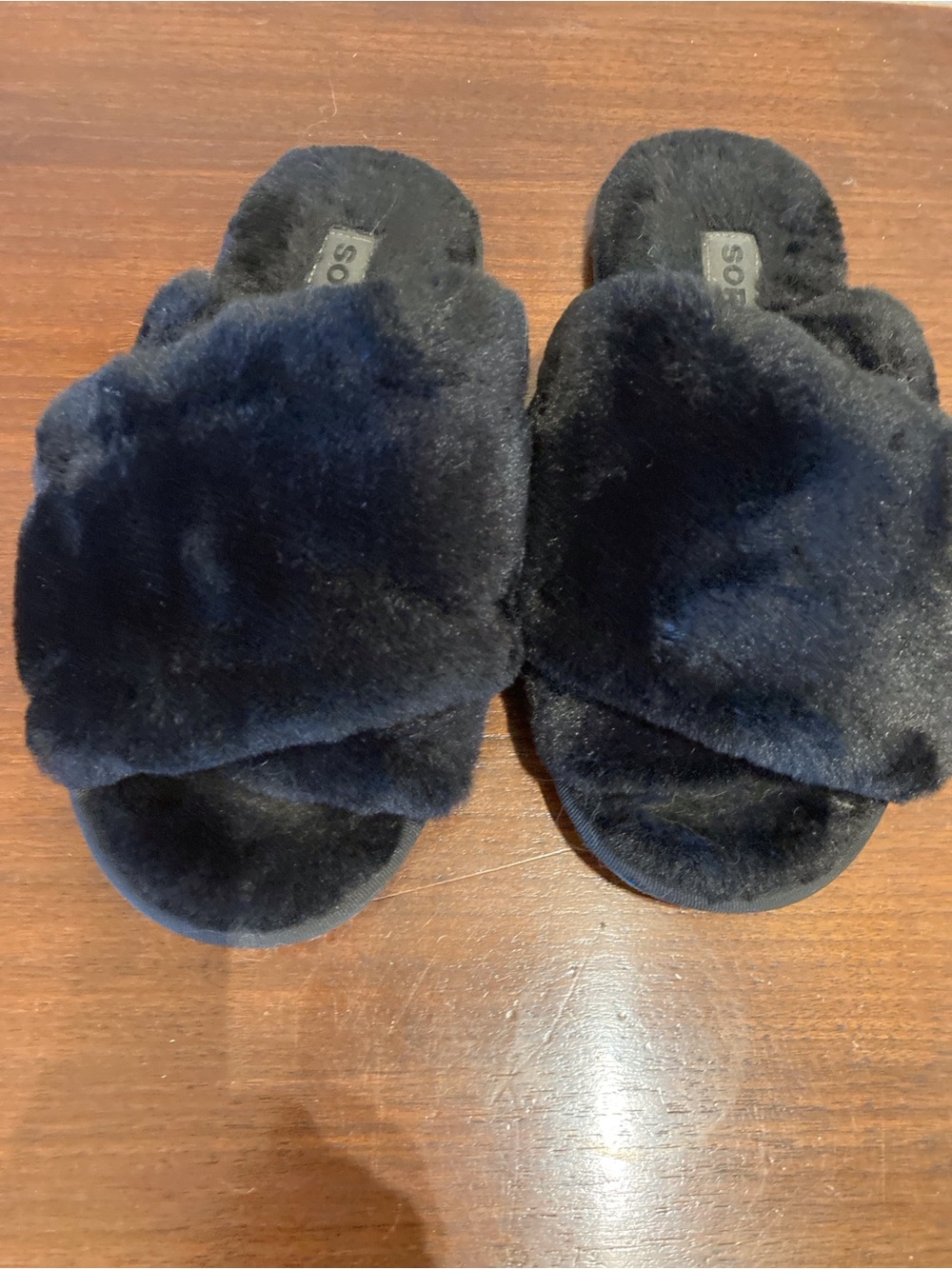 Sorel Black Plush Crisscross Slide Slippers